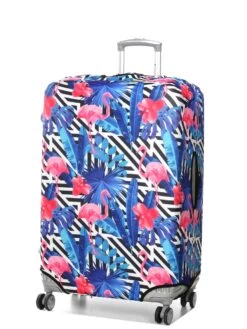 Housse De Valise Periea Black & White Stripes With Flamingos L